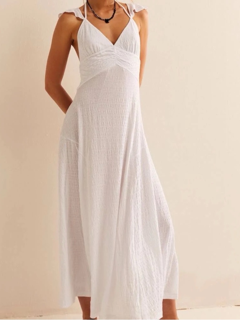 Free People Louisa Maxi 
White Maxi Dress with V-Neck and Tie Straps - Picture 4 of 5